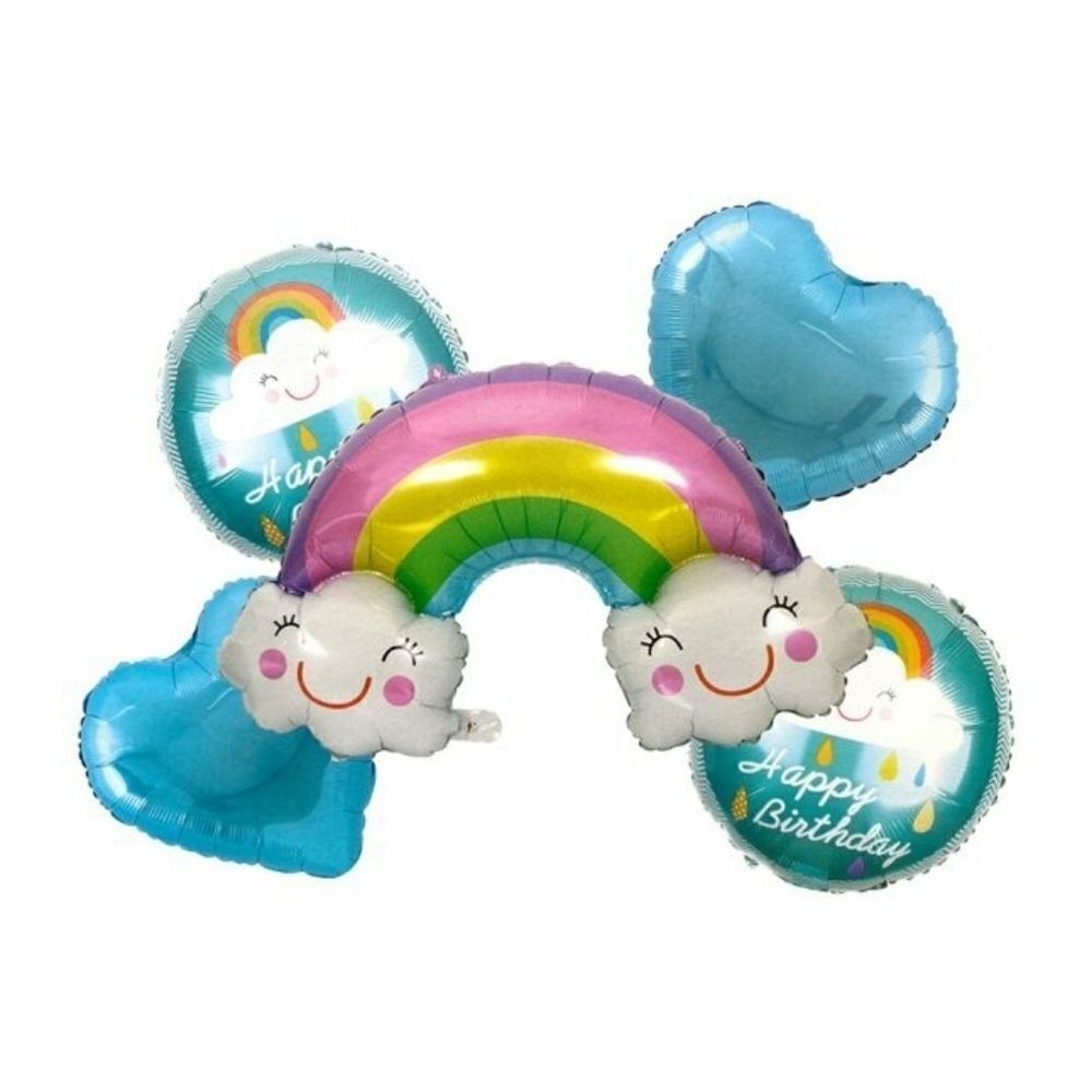 SET of 5 Balloons Rainbow Hearts Colorful NWT Blue